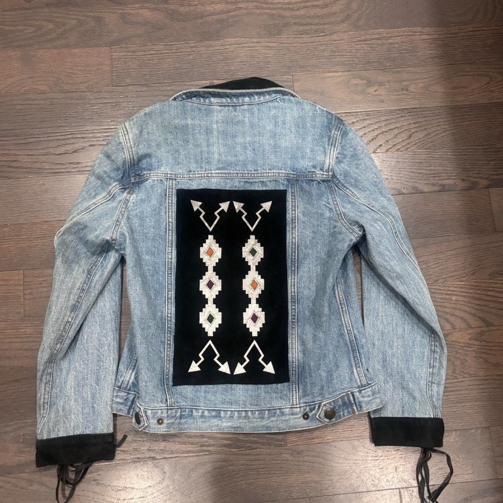 Vintage SFR Santa Fe Creation Denim Jacket with Suede & Aztec Patch - Picture 4 of 11